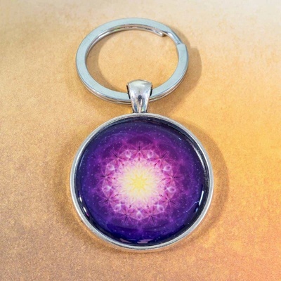 Přívěsek na klíče Duhová kočka Mandala