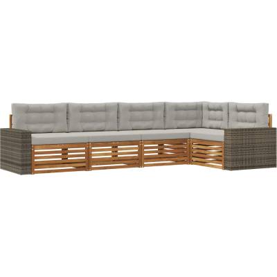 vidaXL Комплект дивани за открито 5 pcs Натурално и светлосиво (3383369)