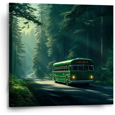 Sablio Obraz Zelený autobus v lese - 50x50 cm