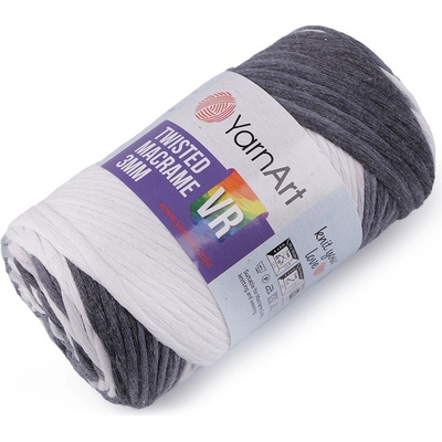 Pletací příze Twisted Macrame 250 g rozčesávací, střední, 6 (910) šedá bílá