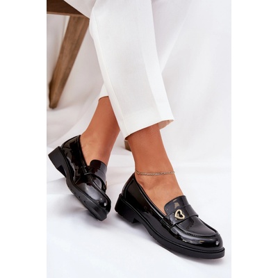 S. Barski Lakovane Dámské Mokasíny Se Srdíčkem Černé