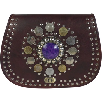 Тъмно кафява чанта с камък и монети