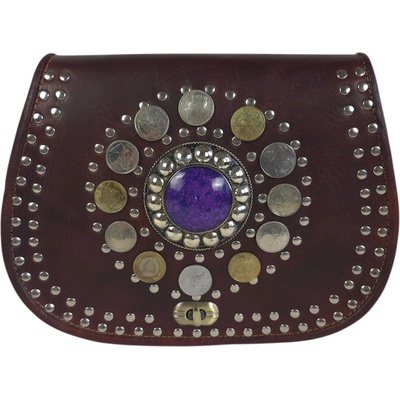 Тъмно кафява чанта с камък и монети