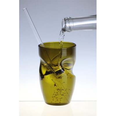 DT GLASS Cool sklenička z láhve od vína se symetricky tvarovaným dekorem a šikmou stěnou antikově zelená 1 kus bez krabičky 90 ± 5 mm 200 ml