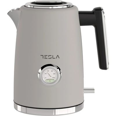 Tesla Електрическа кана Tesla KT600CX, Мощност 2200 W, Капацитет 1.7 л, 360° въртяща се основа, Автоматично изключване, Видимо ниво на водата, Филтър, Крем с инокс (KT600CX)