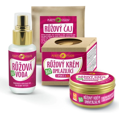 Purity Vision Růžová sada růžový krém omlazující 40 ml + růžový krém univerzální 70 ml + růžová voda 50 ml + růžový čaj 10 g dárková sada – Zbozi.Blesk.cz