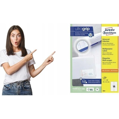Avery Zweckform Etikety 100 listů A4 bílé 105 x 42,3 mm univerzální 3653