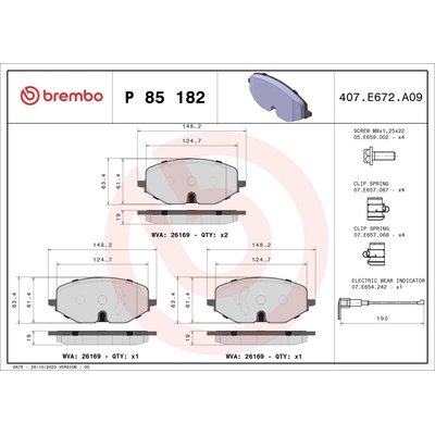 Sada brzdových platničiek, vždy 4 kusy v sade BREMBO P 85 182 (P85182)
