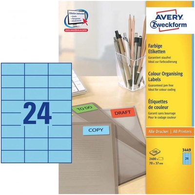 Avery-Zweckform 3449 etikety 70 x 37 mm papier modrá 2400 ks trvalé univerzálne etikety 100 listov A4; 3449