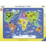 Ravensburger Verlag Ravensburger Kinderpuzzle - 06641 Weltkarte mit Tieren - Rahmenpuzzle für Kinder ab 4 Jahren, mit 30 Teilen