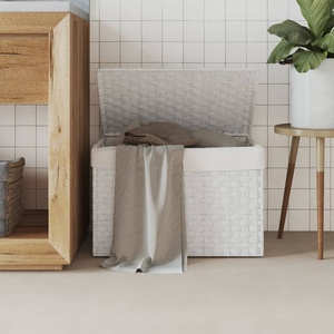 vidaXL Кош за пране с капак, бял, 55, 5x35x34 см, полиратан (372053)