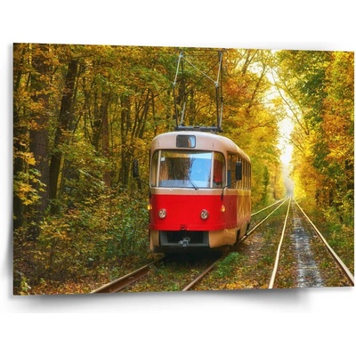 Sablio Obraz Červená električka v lese - 150x110 cm
