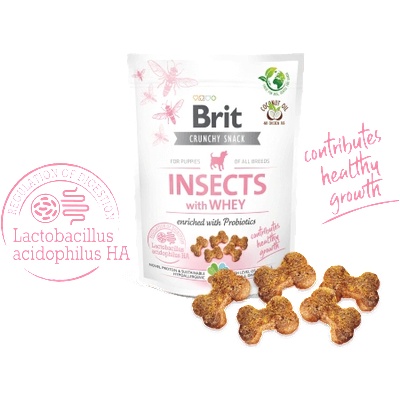 Brit Care Crunchy Cracker. Insects with Whey enriched with Probiotics - лакомство за малки кученца с насекоми, пробиотици и мая за здравословен растеж 0.200 кг