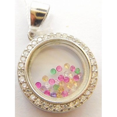 Klenoty Budín Dámský stříbrný přívěsek posetý barevnými zirkony 030993100003