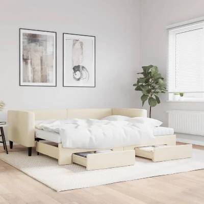 vidaXL 11461.3196636 Válenda s přistýlkou a zásuvkami krémová textil