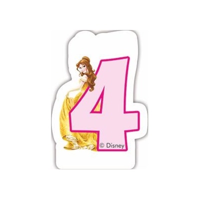 Procos Princess dortová svíčka bílá s růžovým číslem 4 a s princeznou