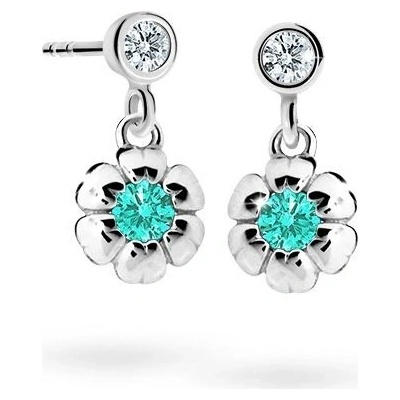 Danfil dětské náušnice kytičky C2151 z bílého zlata s kamínkem Mint Green zapínání balónek