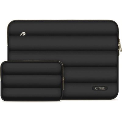 Tech-Protect Елегантен калъф и органайзер за аксесоари за MacBook 13, MacBook 14 и лаптопи до 14 инча - Tech-Protect Puffy Laptop Sleeve and Accessories Bag 14 (черен) (THP3474)