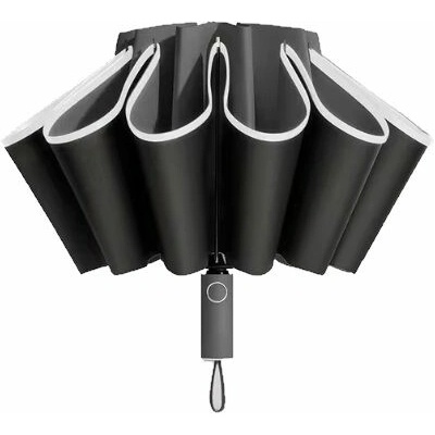 Unisex automatický obrácený dáždnik s reflexným pruhom čierny