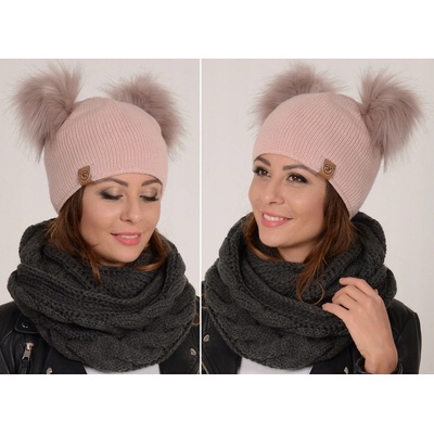 Fashionweek dámská zimní čepice se dvěma bambulkami ZIZI-H2 světle růžová