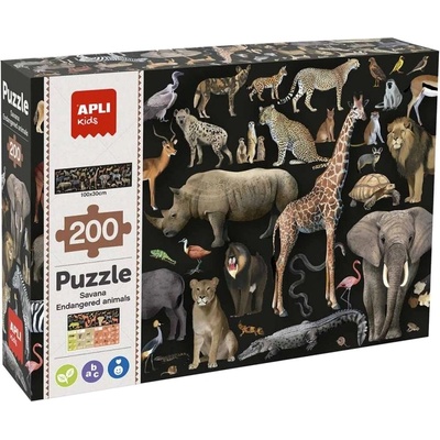 APLI Образователен пъзел Apli Kids - Застрашените животни в саваната, 200 части (19697)