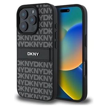 DKNY PU Leather Repeat Pattern Tonal Stripe Case for iPhone 16 Pro Black (3666339333324)
