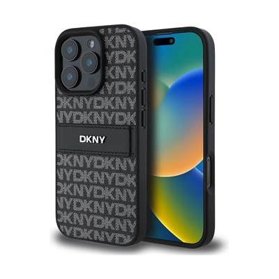 DKNY PU Leather Repeat Pattern Tonal Stripe Case for iPhone 16 Pro Black (3666339333324)
