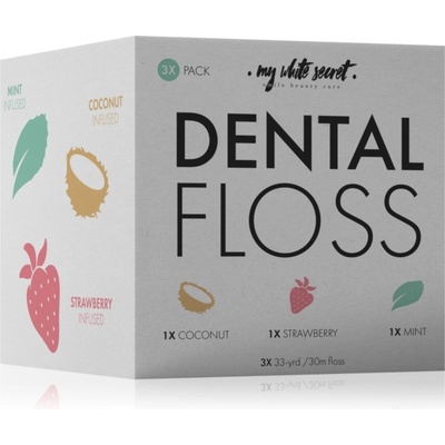 My White Secret Dental Floss конец за зъби Coconut, Mint, Strawberry 3 бр