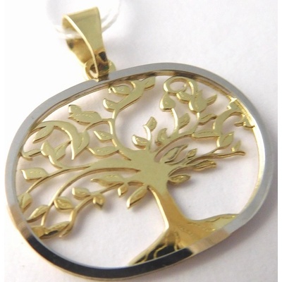 Klenoty Budín Gravírovaný zlatý strom života z bílého a žlutého zlata H791