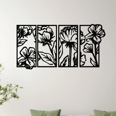 dřevo života 4 dílný obraz květin - FLORIST Zvolte barvu dekoru: Černá, Rozměry (cm): 118x60