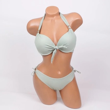 Image 1 of Бански в млечно-зелено с връзка-панделка - чашка В