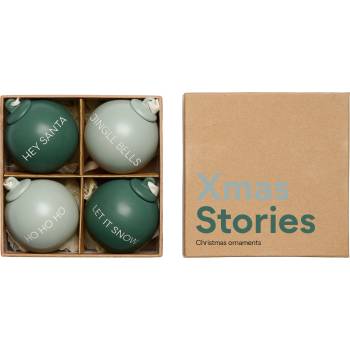 Design Letters Коледни топки Xmas Stories 6 см тъмнозелено и сиво-зелено 4 бр (10105002DGRNDUGREN)