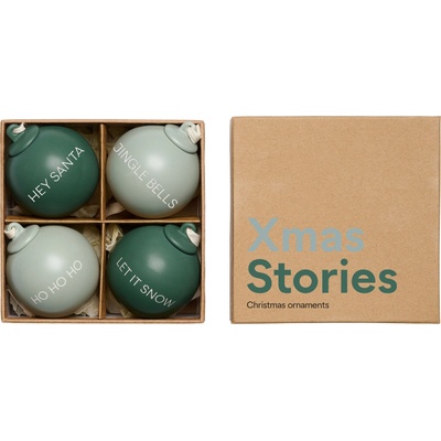 Design Letters Коледни топки Xmas Stories 6 см тъмнозелено и сиво-зелено 4 бр (10105002DGRNDUGREN)
