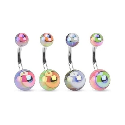 Šperky eshop piercing do bříška z oceli barevné kuličky s metalickým leskem oko SP35.19 Růžová