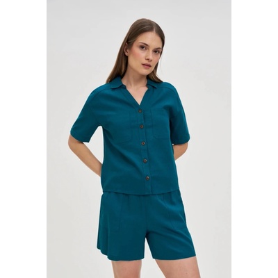Marisse Moodo Green Viscose And Linen Shirt tyrkysová