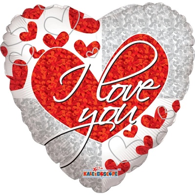 Kaledioscope 46 cm fóliový balónek srdce I Love You červeno-bílé