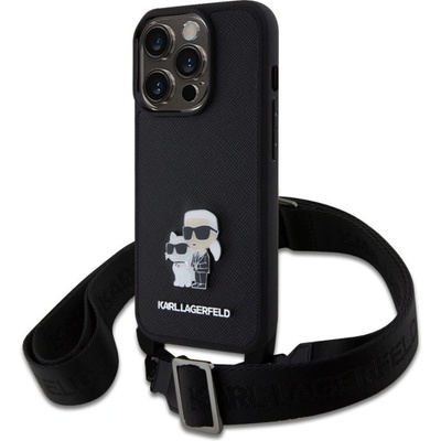 Karl Lagerfeld Saffiano Crossbody Metal Karl and Choupette iPhone 15 Pro čierne