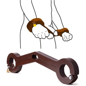 Rimba Bondage Play Humbler Ball & Wrist Lock Brown