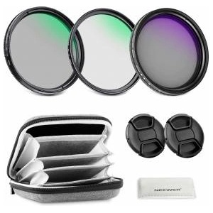 NEEWER 62 mm variable ND + CPL + UV filter set, pack of 3, multi-coated gray filter (ND2-400) circular polarization filter camera lens polarizing filter, photo accessories with carrying case lens caps - NW
