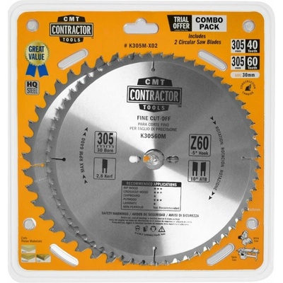 CMT Sada Contractor Pílových kotúčov na drevo - D305x2,8 d30 Z40+Z60 HW, 2ks