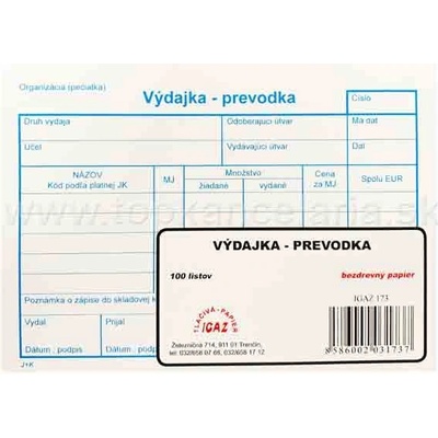 Igaz 173 Výdajka-prevodka A6 - 100 list