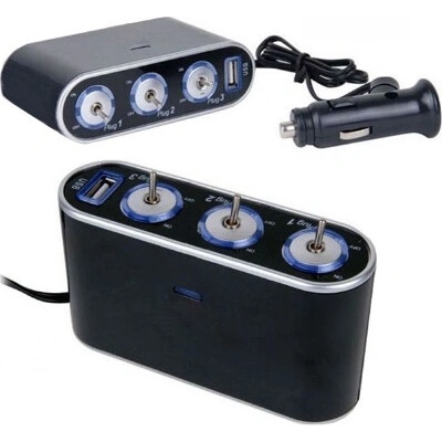 Roztrojka s USB a LED osvetlenými vypínačmi, 12/24V