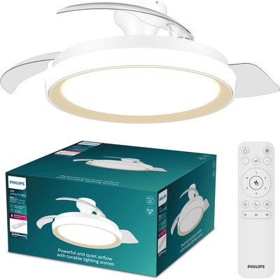 Philips Bliss ceiling fan with LED light and retractable blades, 3 blades, 106 cm wingspan, 4, 500 lumens, adjustable light (3, 000 K to 6, 500 K), dimmable up to 5%, incl. remote control, gold - 929004749801