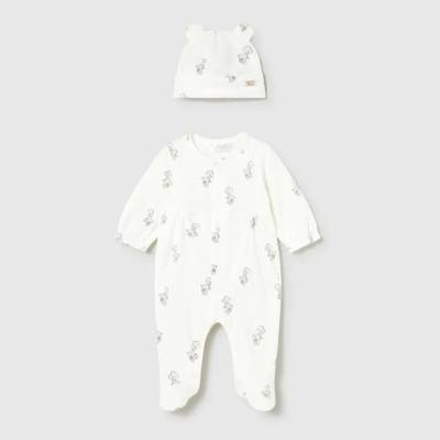 Mayoral Гащеризон дълъг и шапка в Мръсно бял цвят за новородено момиче с мечета Mayoral