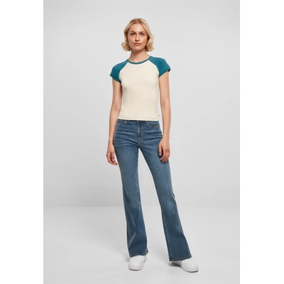 Urban Classics Дамска тениска в цвят екрю с цветни ръкави Urban Classics whitesand/jasperUB-TB5075-04014 - Екрю, размер XS