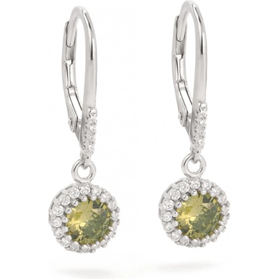 Rafity stříbrné náušnice s chrysolitem a zirkony E0087KL-03 zelené