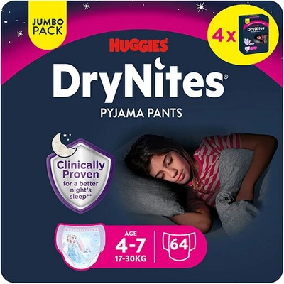 Huggies Dry Nites Medium pre dievčatá 4-7 17-30kg 64ks