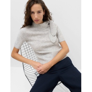 Marks & Spencer Плетен топ с къс ръкав и шалов деколте, от смес вълна Marks & Spencer сива Marks & Spencer | Siv | ЖЕНИ | L