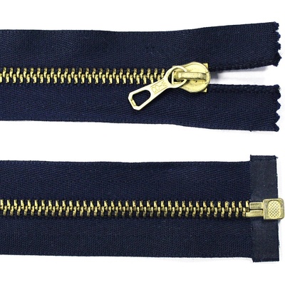Kovový zip no.5 rozepínací 80cm tmavě modrý (zlaté zoubky)