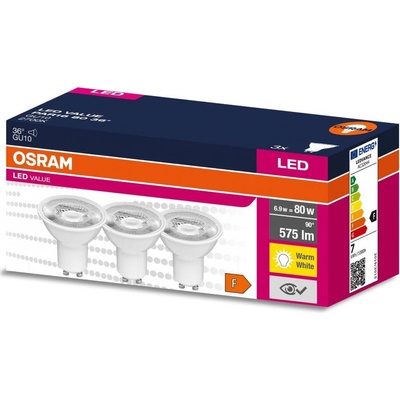 Osram 3PAK LED žiarovka GU10 6,9W 80W 575lm 2700K Warm 36° VALUE